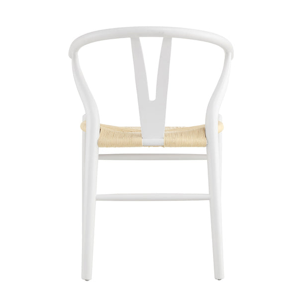 Hansel Wooden Natural Weave Wishbone Dining Chair, White Colour Frame