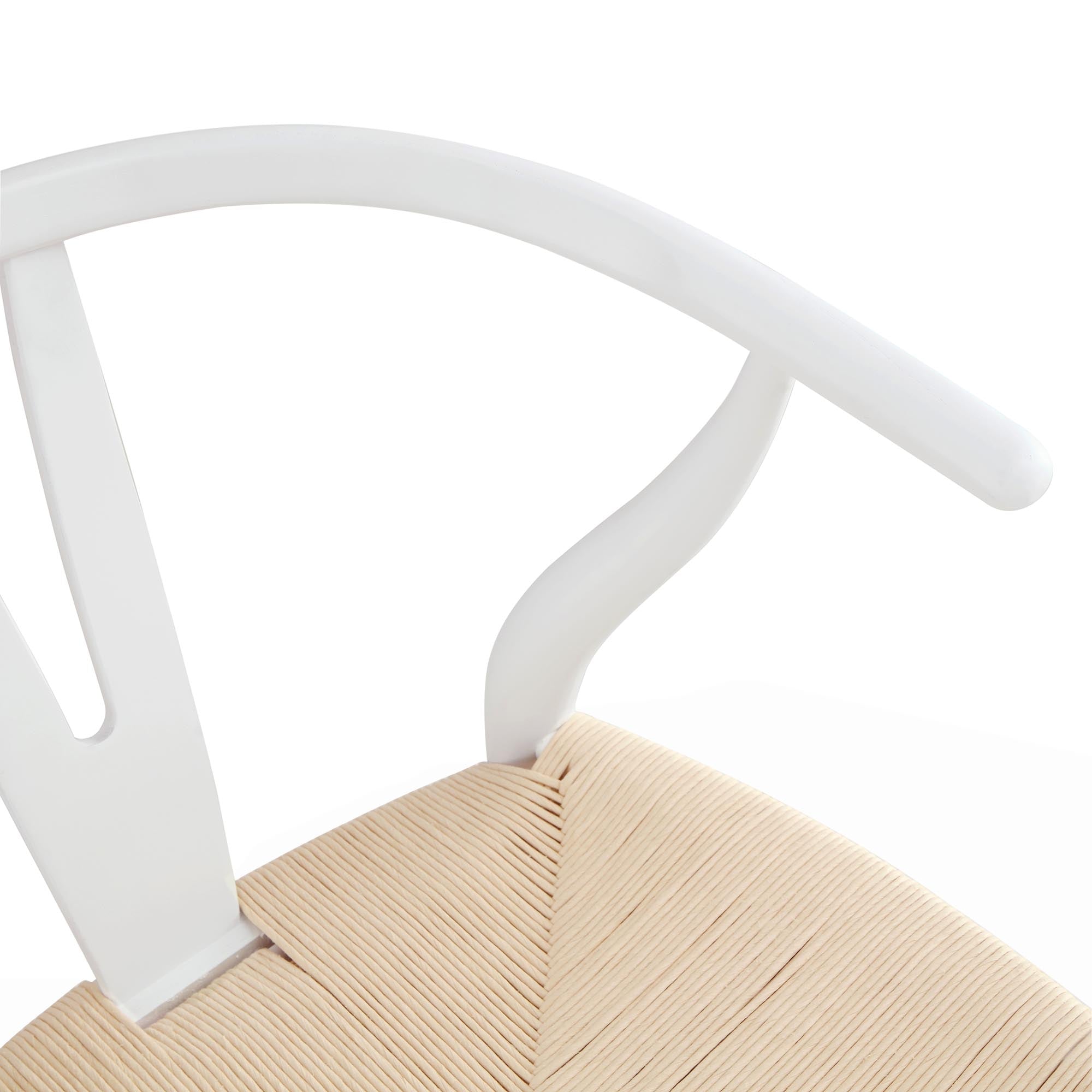 Hansel Wooden Natural Weave Wishbone Dining Chair, White Colour Frame