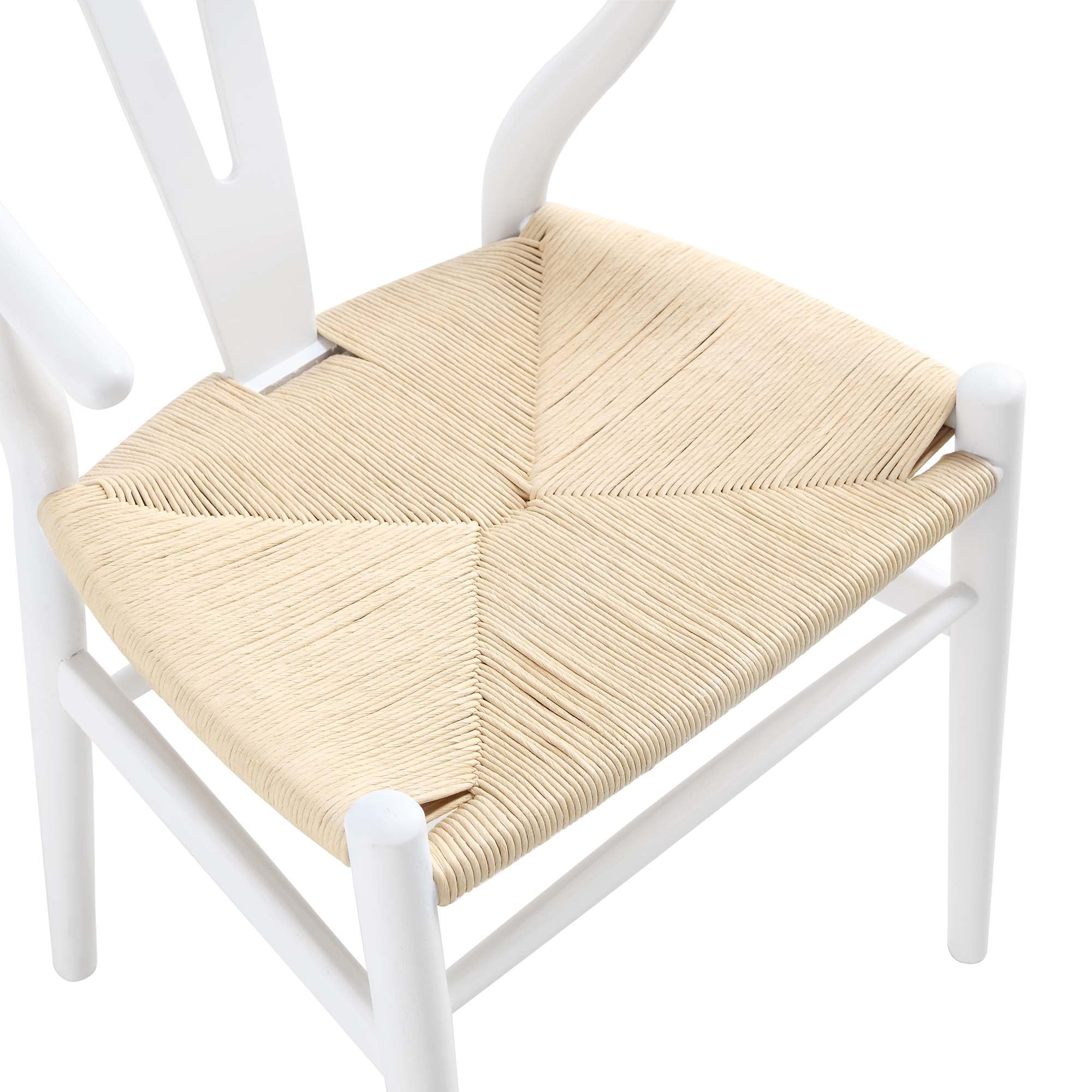 Hansel Wooden Natural Weave Dining Chair, White Colour Frame