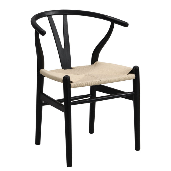 Hansel Wooden Natural Weave Wishbone Dining Chair, Black Colour Frame