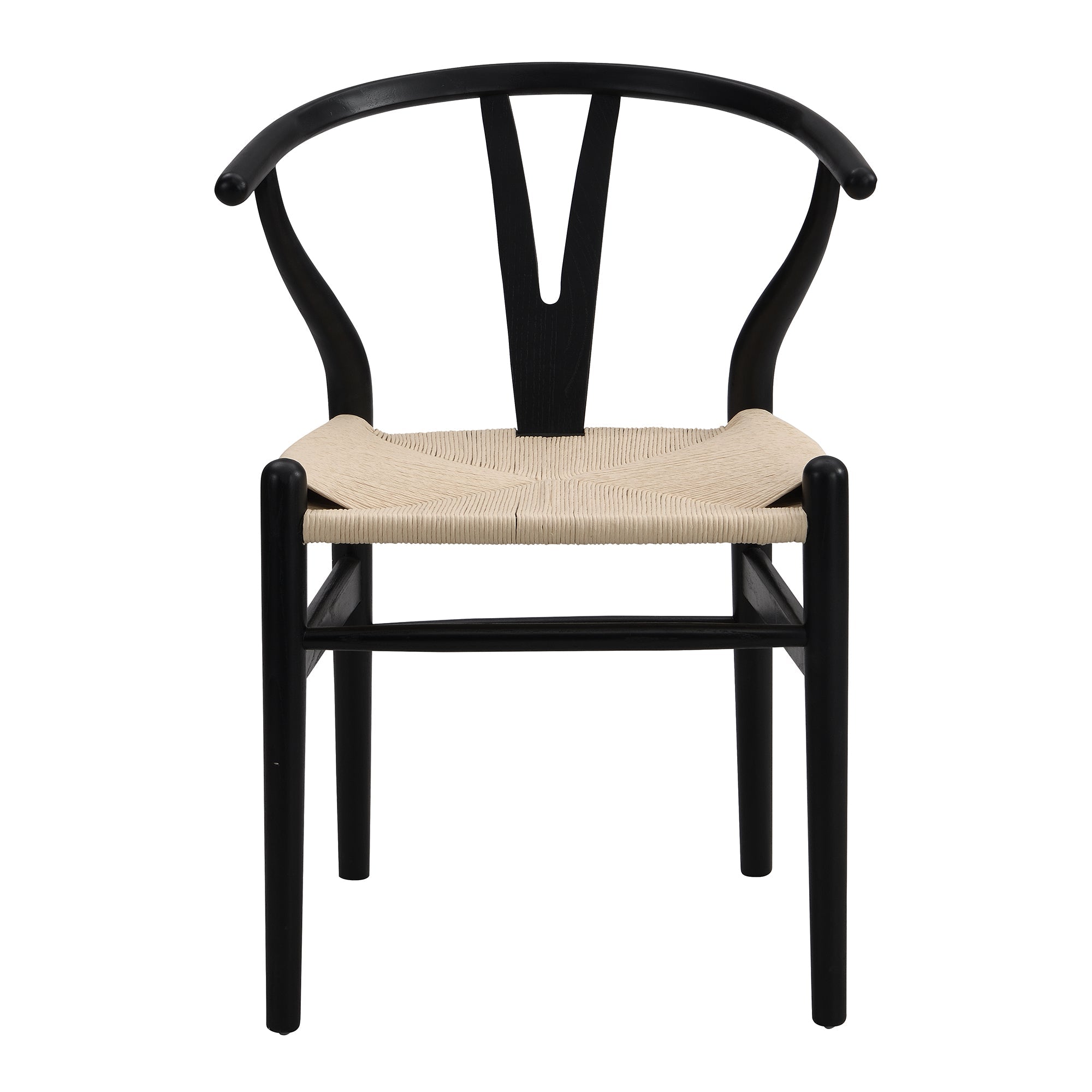 Hansel Wooden Natural Weave Wishbone Dining Chair, Black Colour Frame