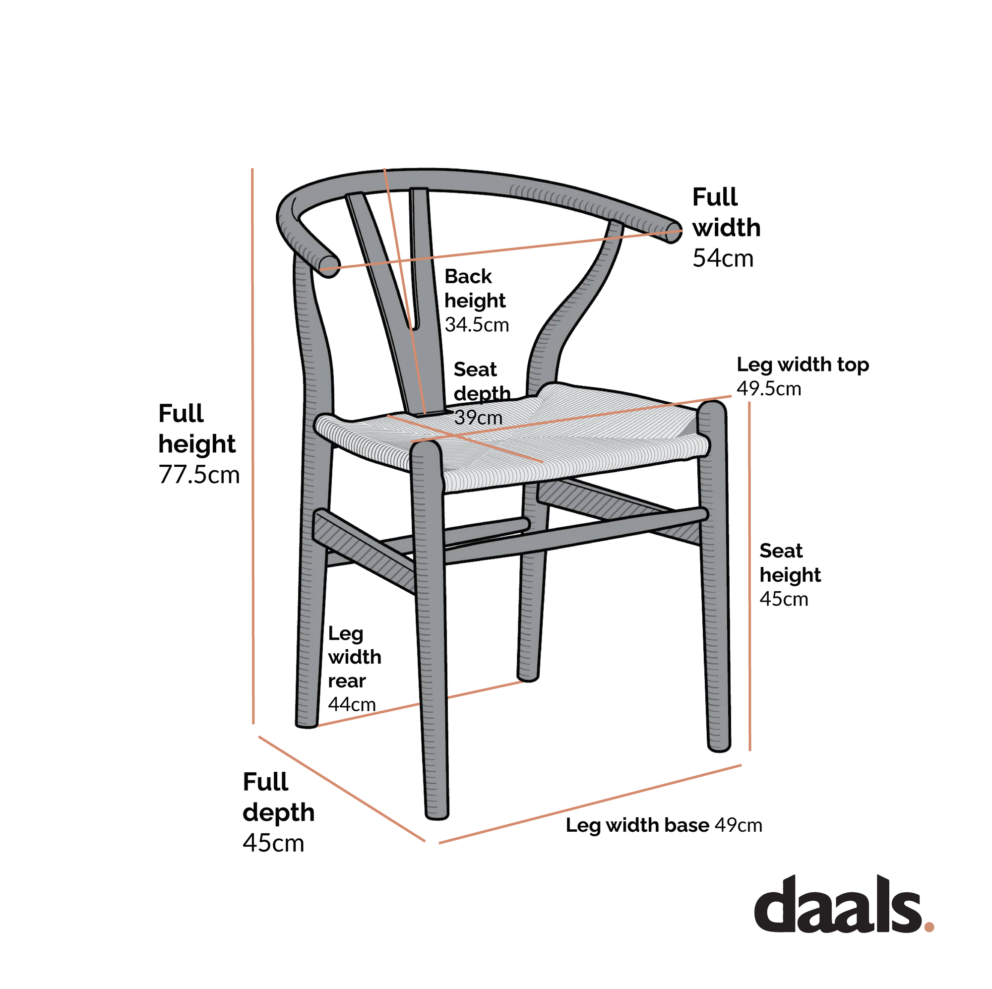 Hansel Wooden Natural Weave Wishbone Dining Chair, Dark Walnut Colour Frame