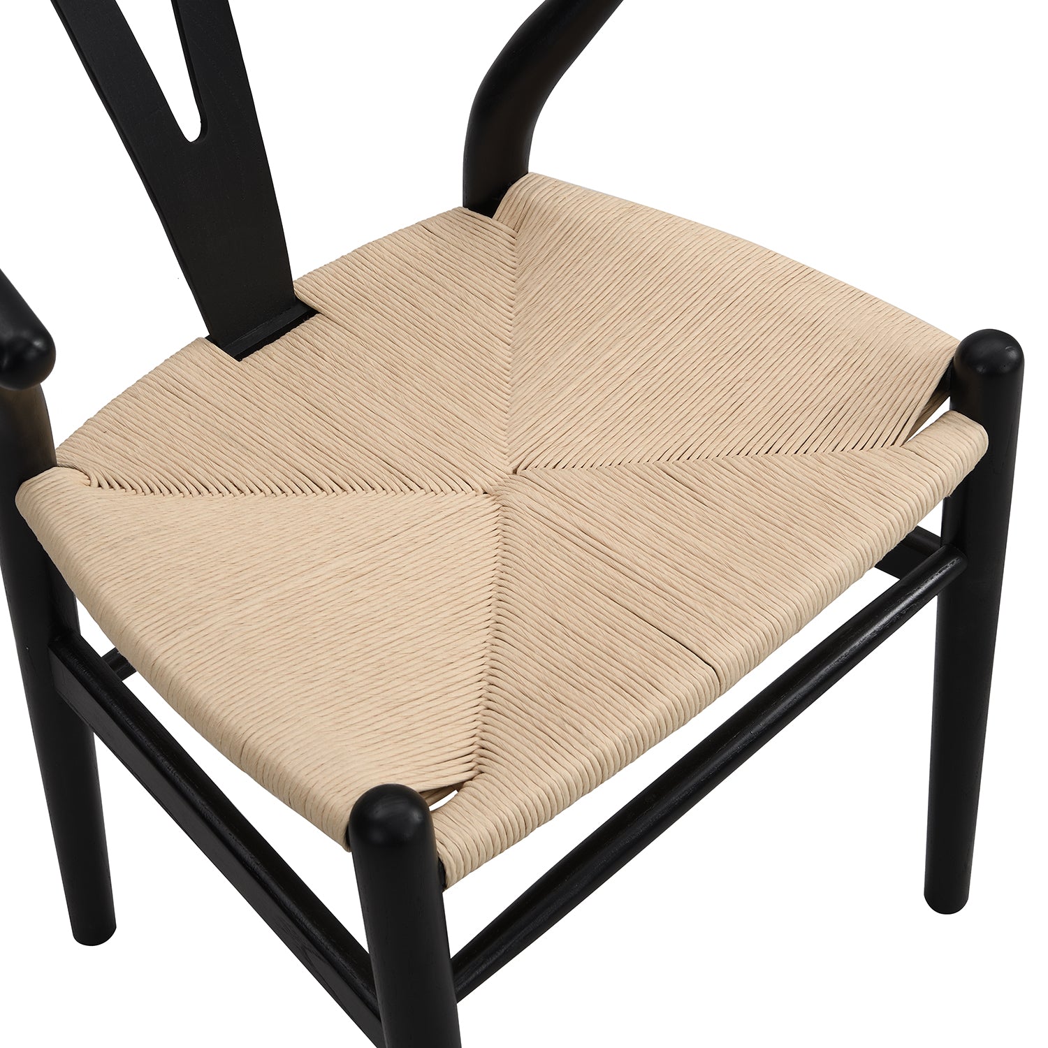 Hansel Wooden Natural Weave Wishbone Dining Chair, Black Colour Frame