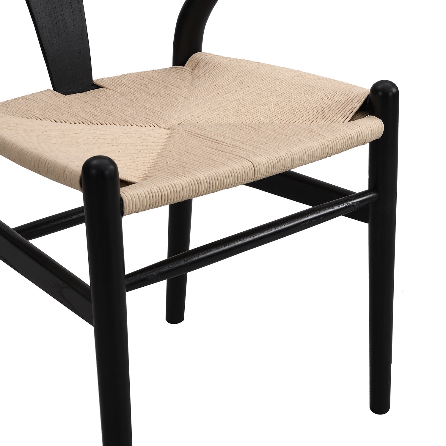 Hansel Wooden Natural Weave Wishbone Dining Chair, Black Colour Frame