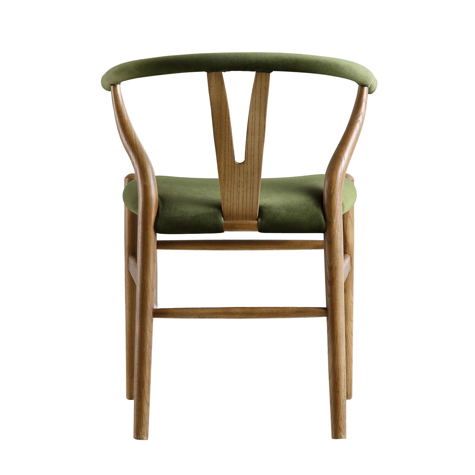 Hansel Wishbone Padded Dining Chair, Moss Green Velvet and Light Walnut Frame
