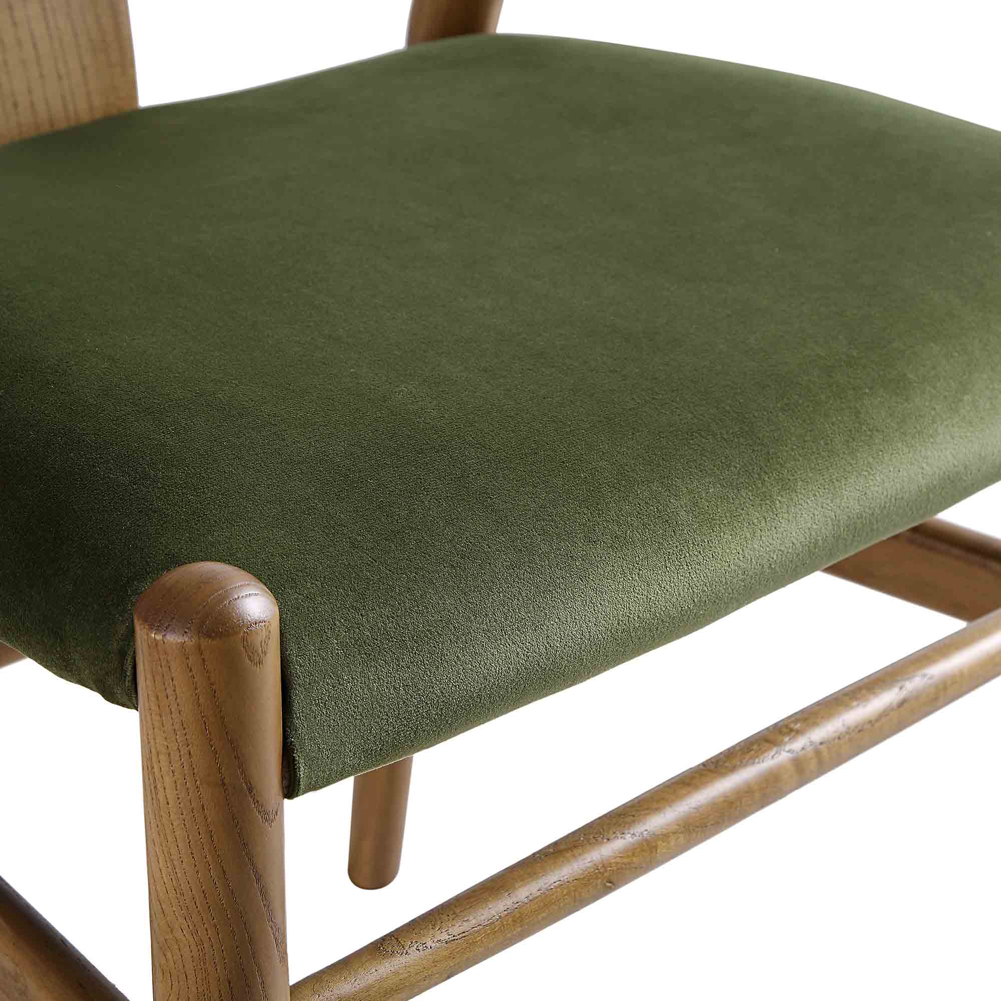 Hansel Wishbone Padded Dining Chair, Moss Green Velvet and Light Walnut Frame