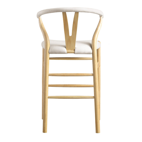 Hansel Upholstered Counter Stool, Beige Fabric and Natural Frame