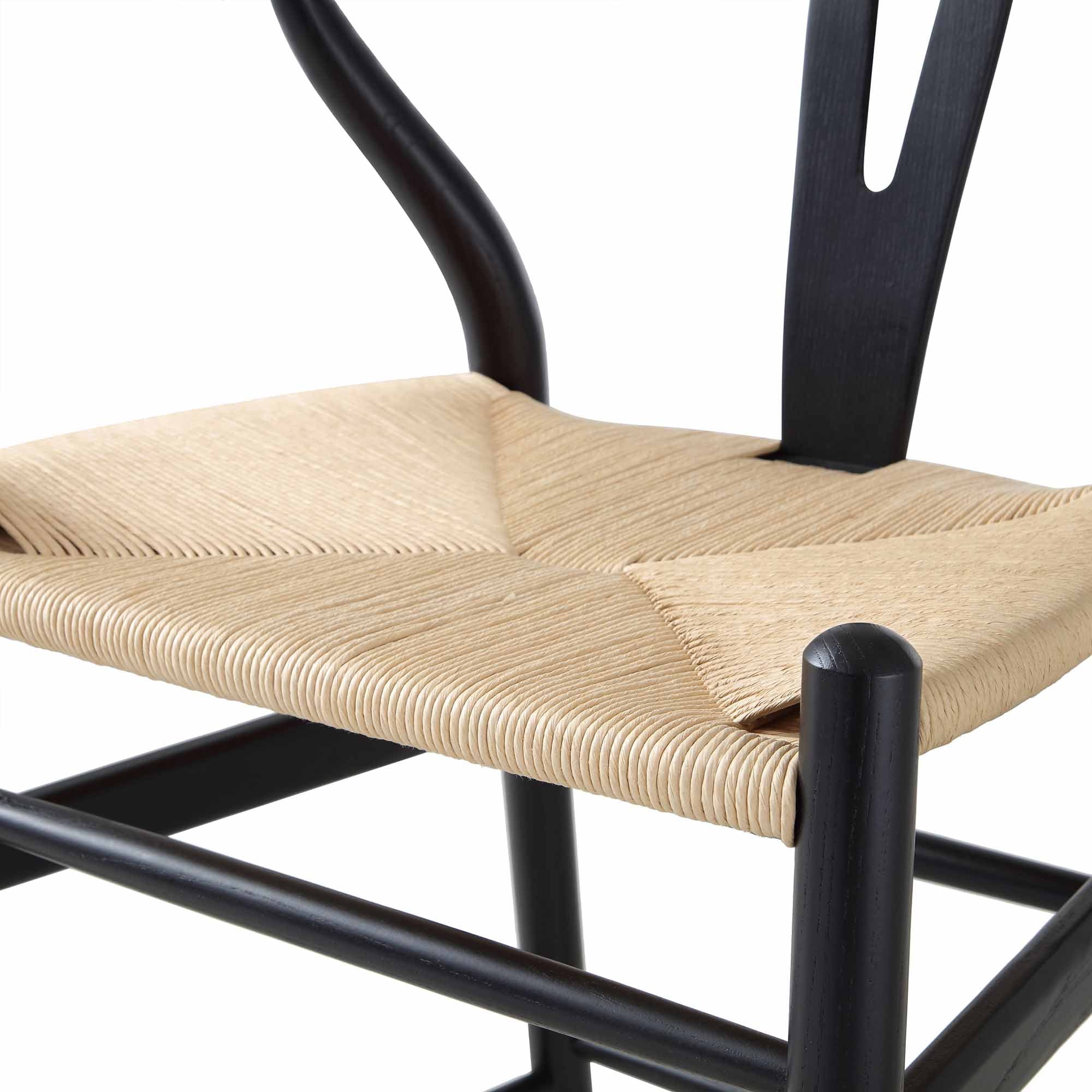 Hansel Wooden Natural Weave Counter Stool, Black Frame