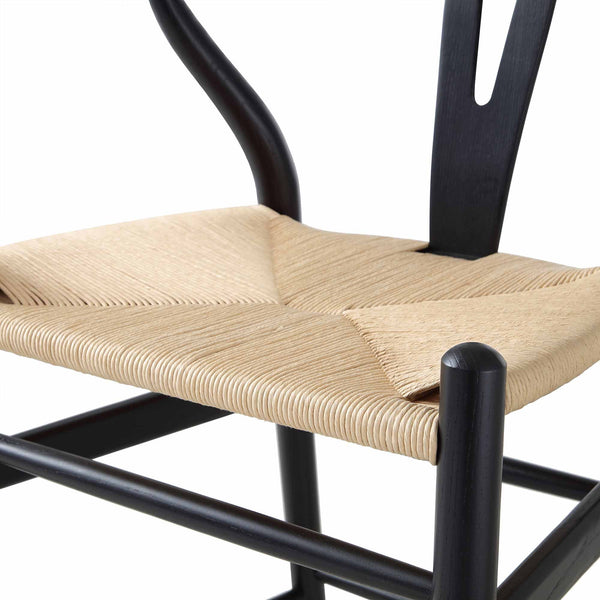 Hansel Wooden Natural Weave Wishbone Counter Stool, Black Frame