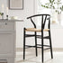 Hansel Wooden Natural Weave Counter Stool, Black Frame
