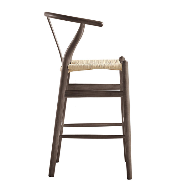 Hansel Wooden Natural Weave Counter Stool, Dark Walnut Colour Frame