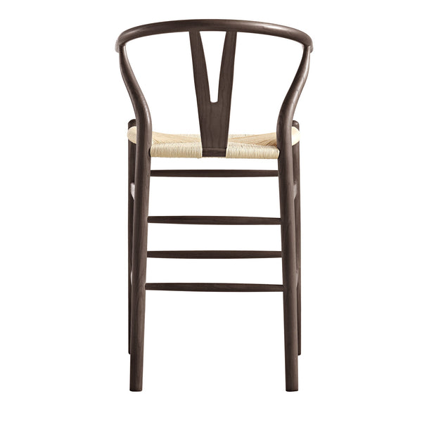 Hansel Wooden Natural Weave Counter Stool, Dark Walnut Colour Frame