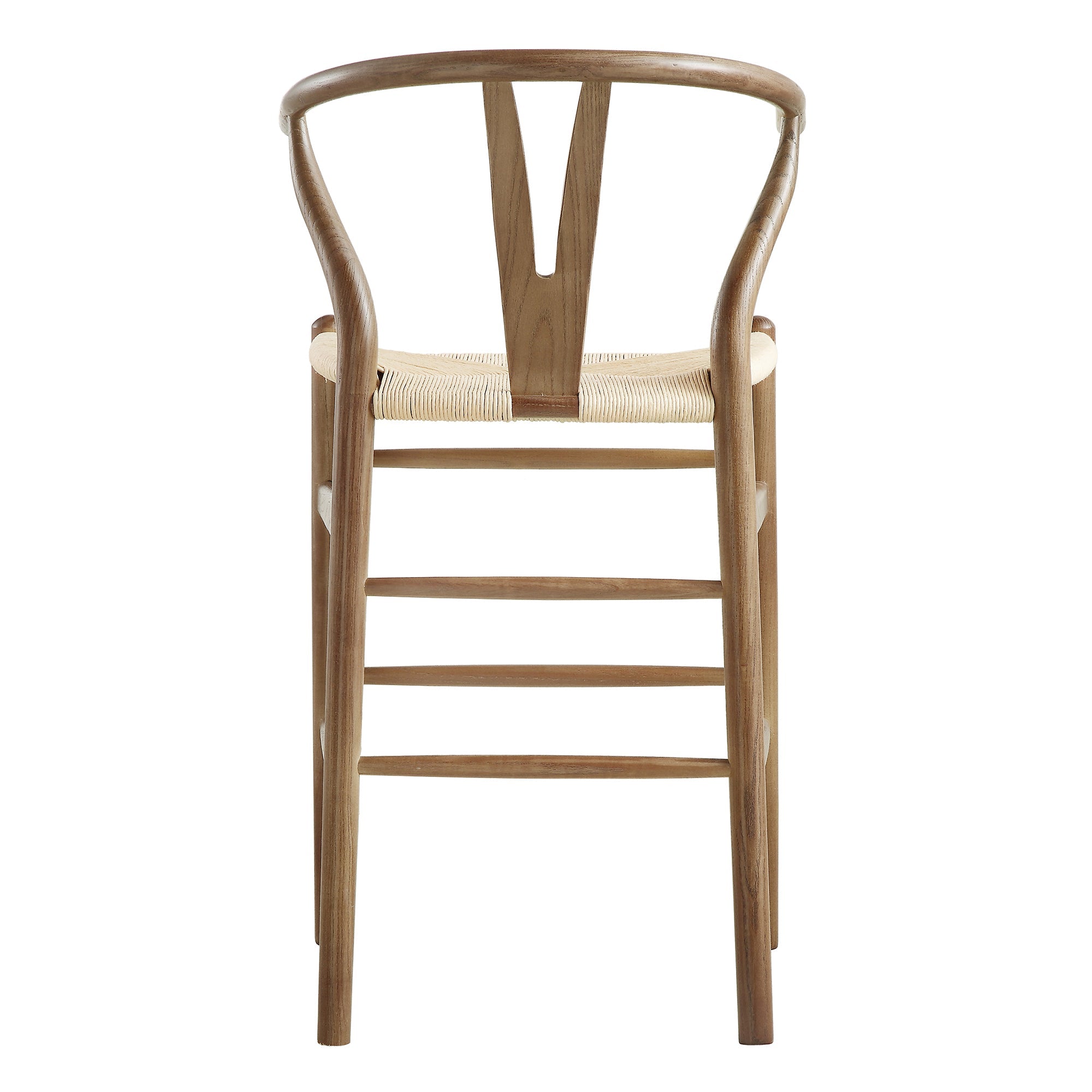 Hansel Wooden Natural Weave Wishbone Counter Stool, Light Walnut Colour Frame