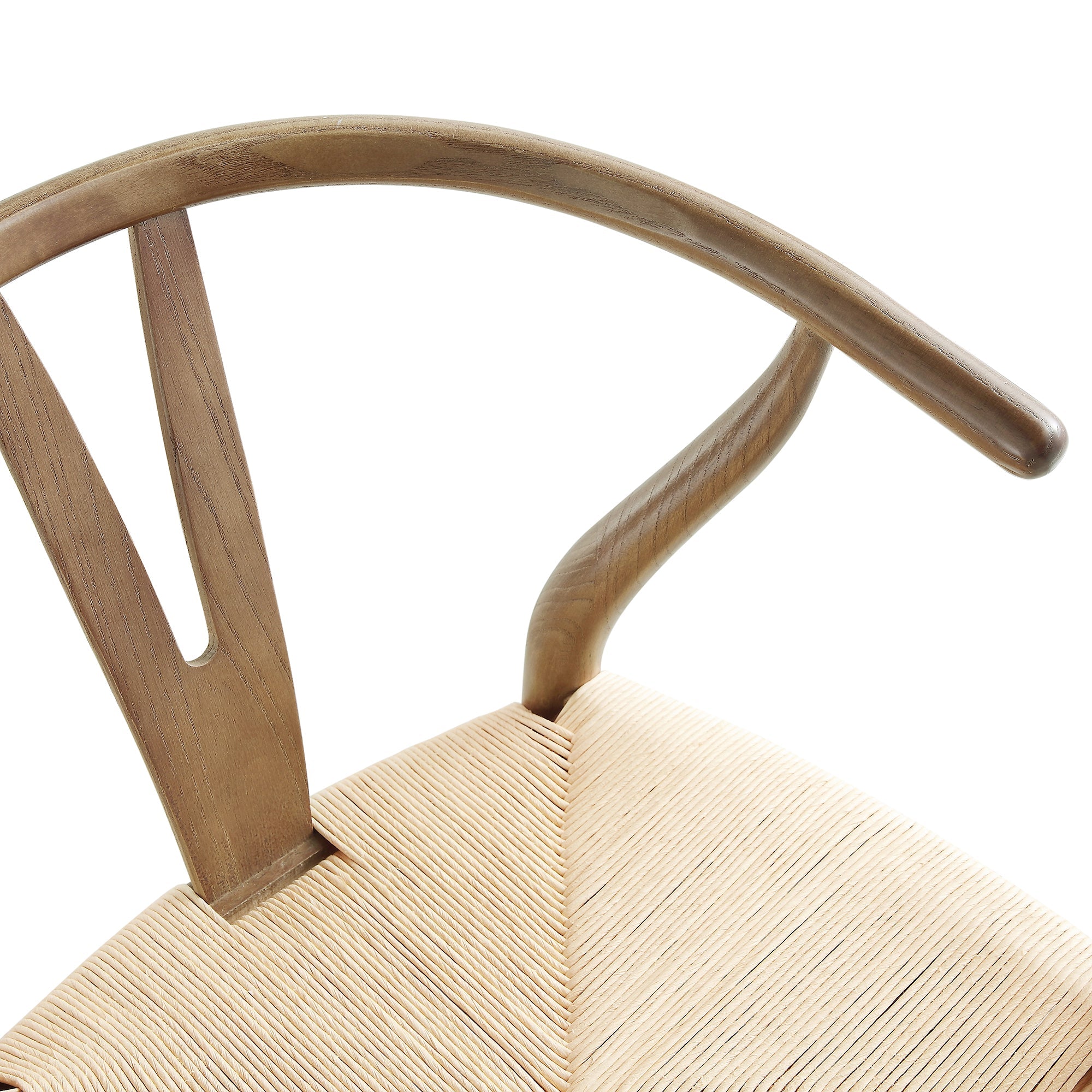 Hansel Wooden Natural Weave Wishbone Counter Stool, Light Walnut Colour Frame