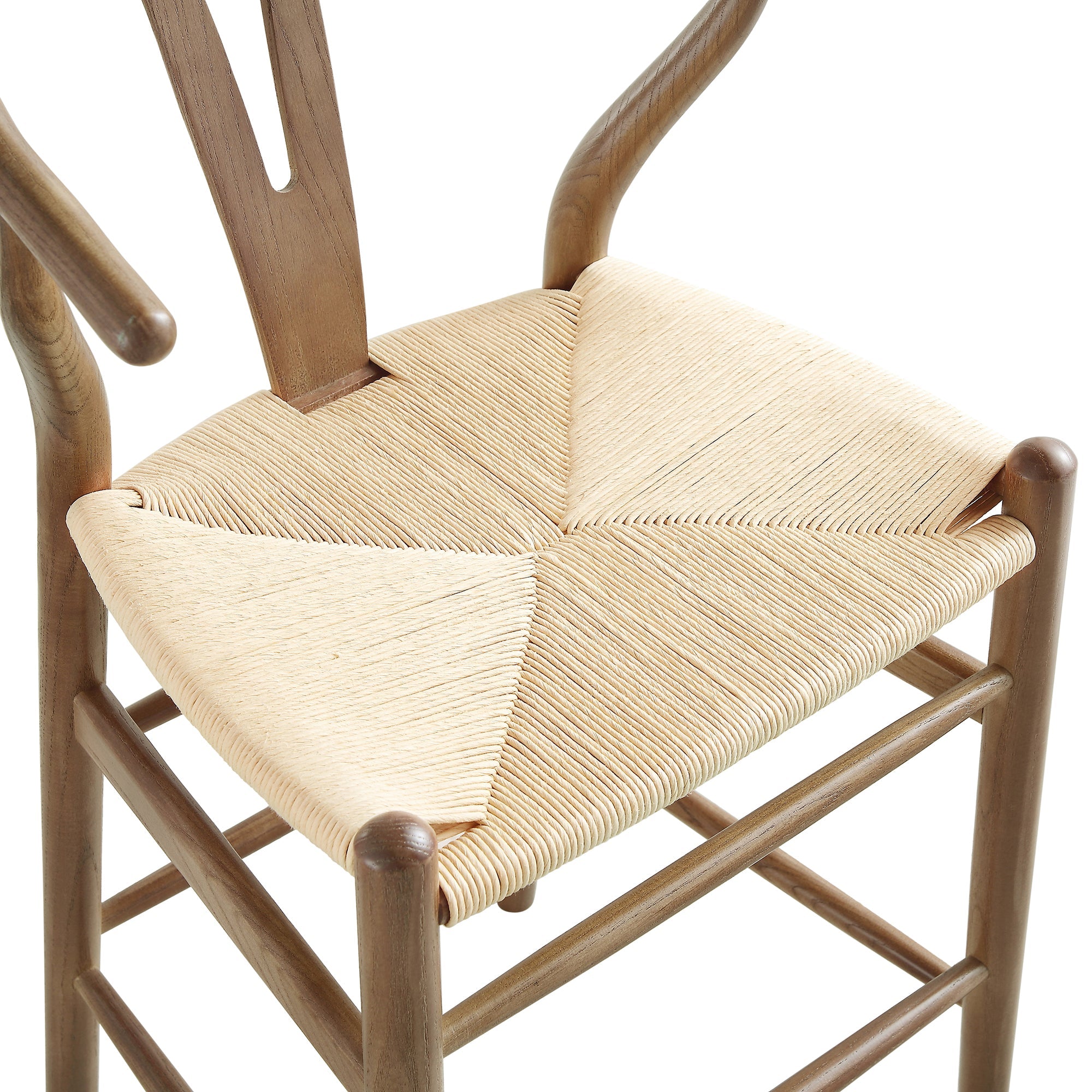 Hansel Wooden Natural Weave Wishbone Counter Stool, Light Walnut Colour Frame