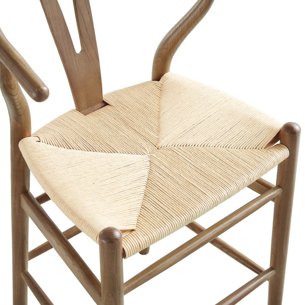 Hansel Wooden Natural Weave Counter Stool, Light Walnut Colour Frame