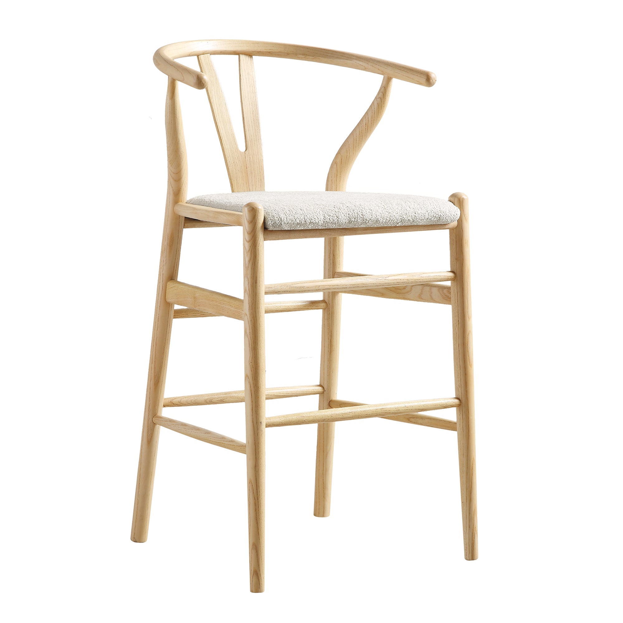 Hansel Upholstered Counter Stool, Ivory White Boucle and Natural Frame