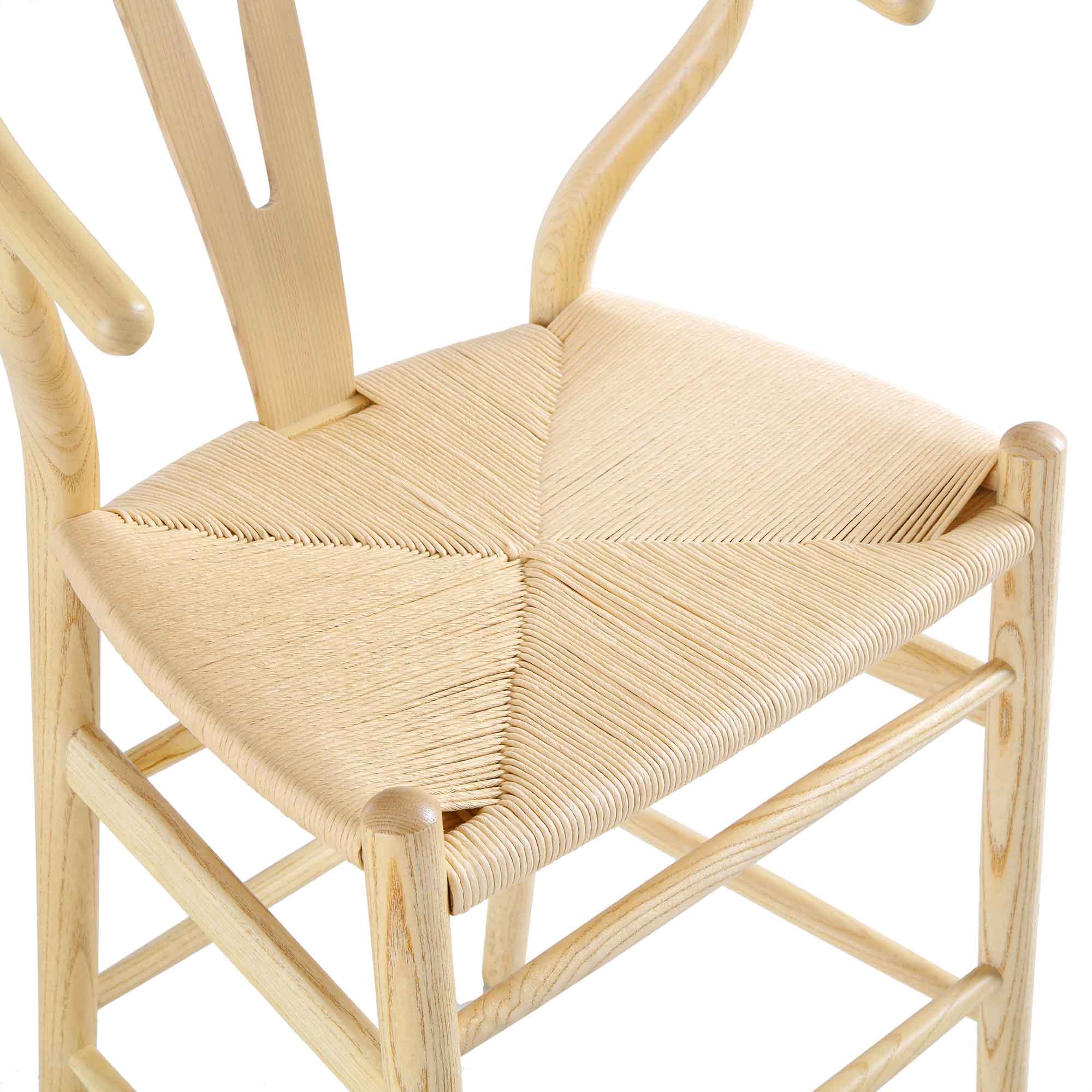 Hansel Wooden Natural Weave Wishbone Counter Stool, Natural Frame