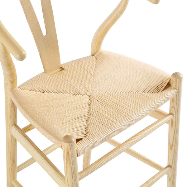 Hansel Wooden Natural Weave Wishbone Counter Stool, Natural Frame