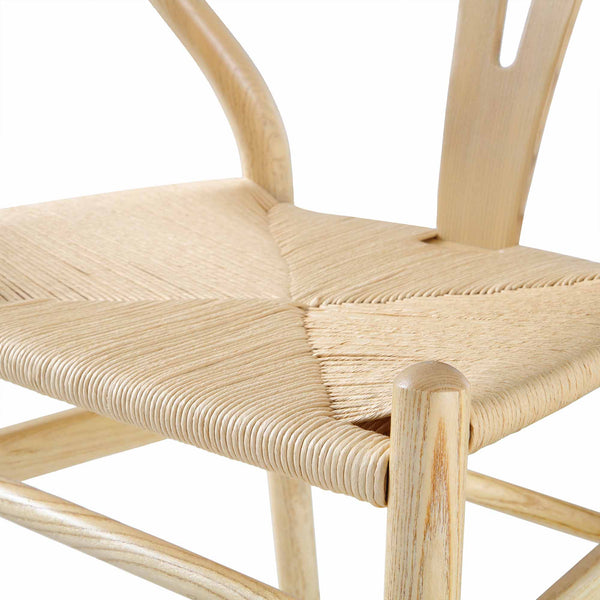 Hansel Wooden Natural Weave Wishbone Counter Stool, Natural Frame