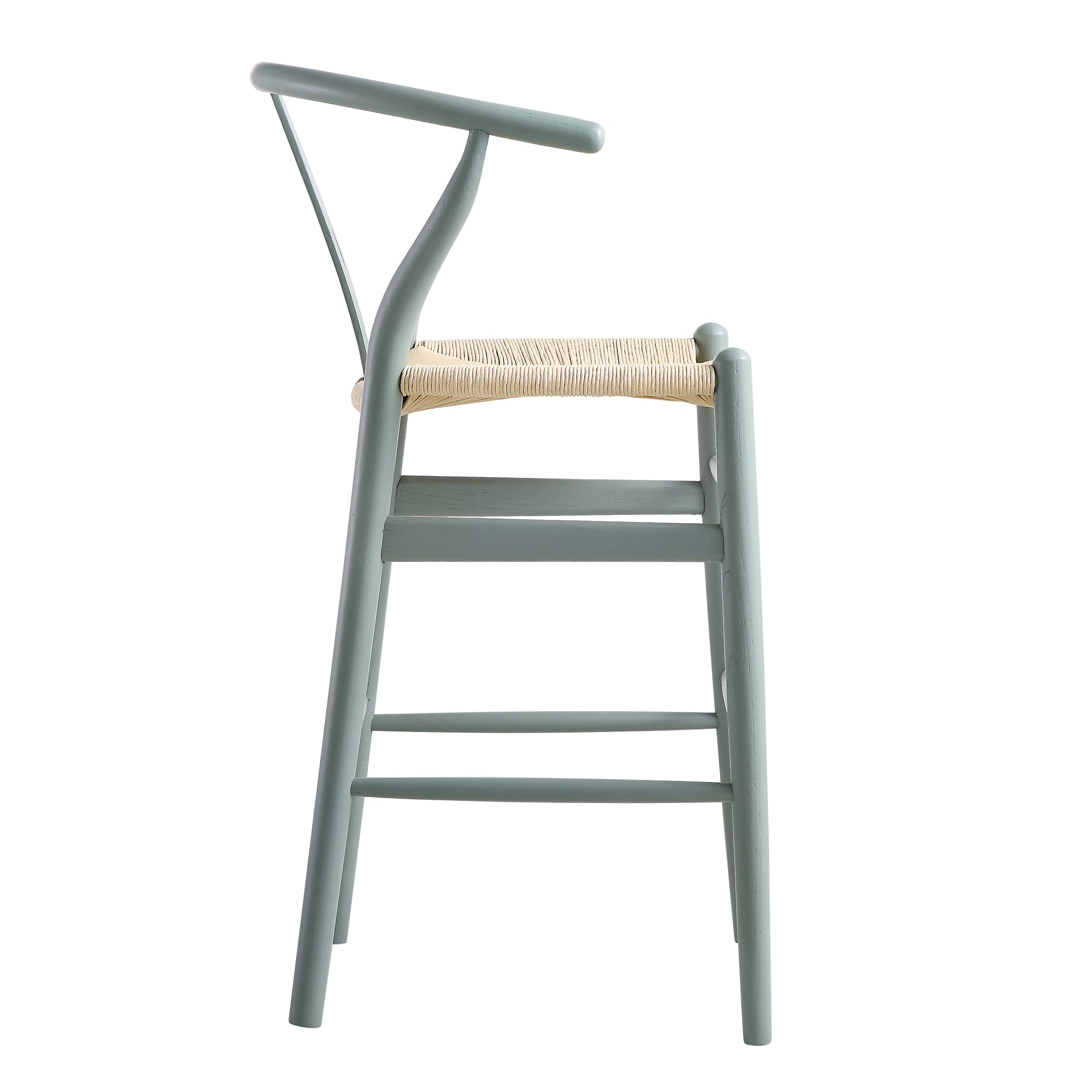Hansel Wooden Natural Weave Wishbone Counter Stool, Sage Green Frame
