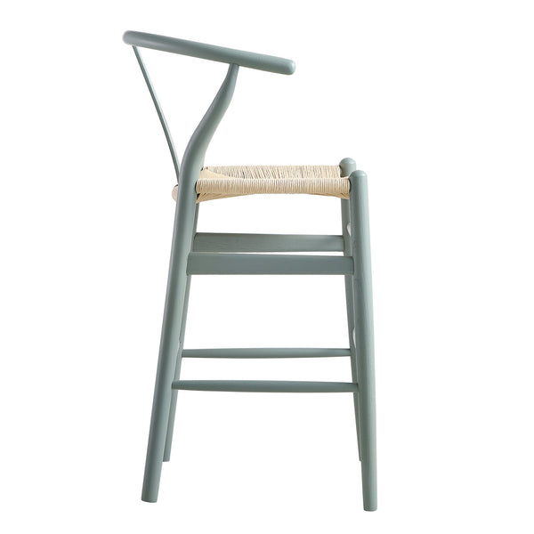 Hansel Wooden Natural Weave Wishbone Counter Stool, Sage Green Frame
