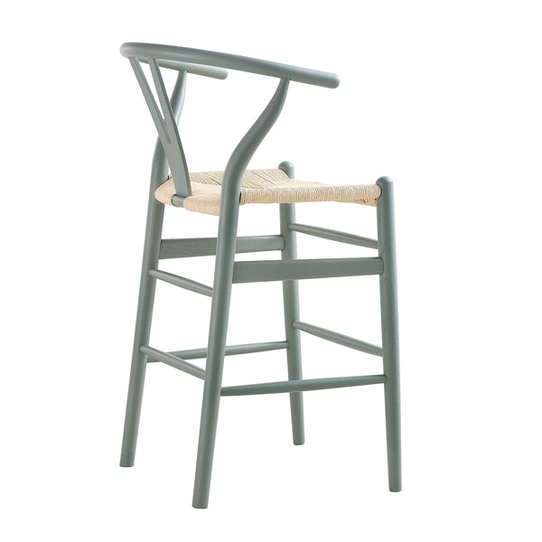 Hansel Wooden Natural Weave Counter Stool, Sage Green Frame
