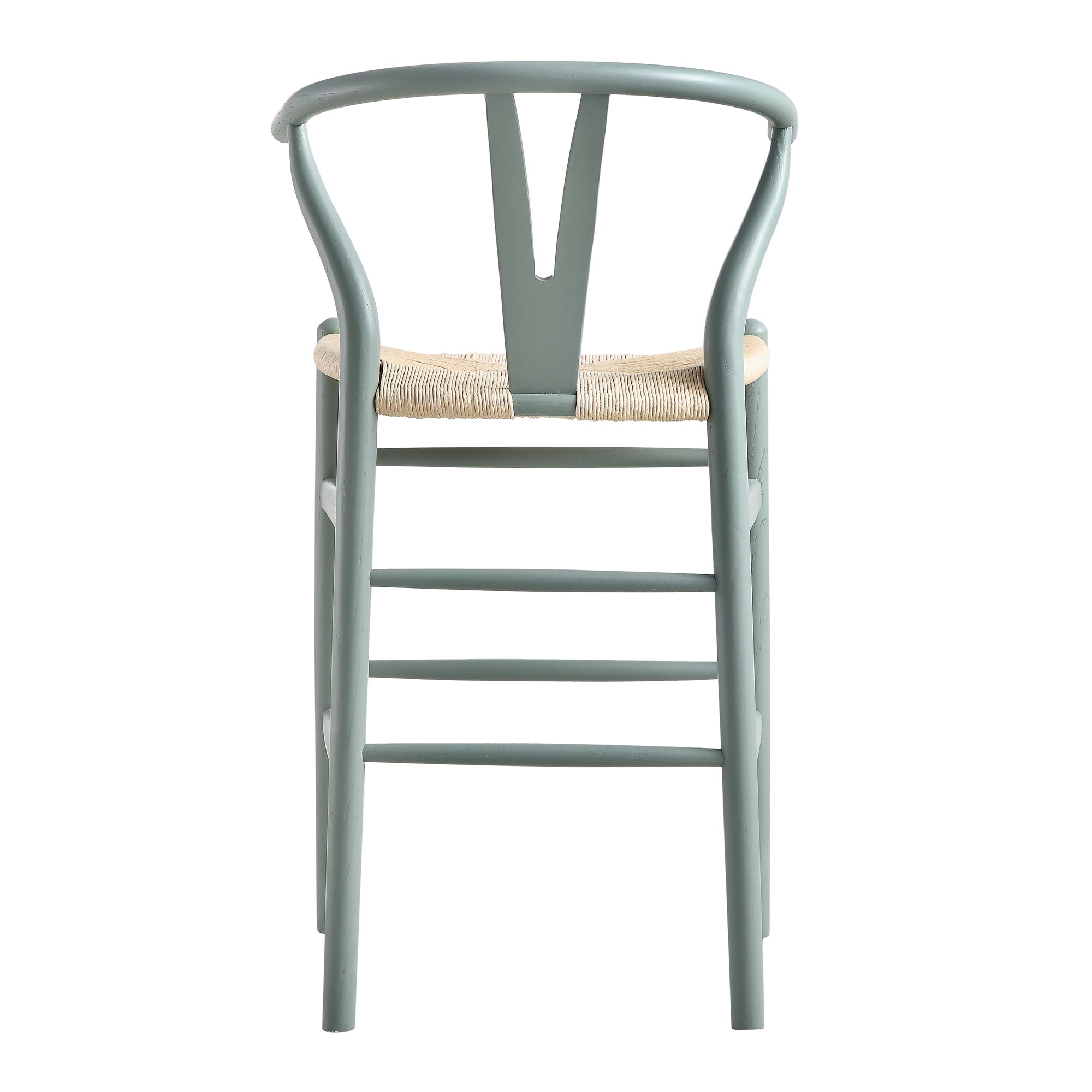 Hansel Wooden Natural Weave Wishbone Counter Stool, Sage Green Frame