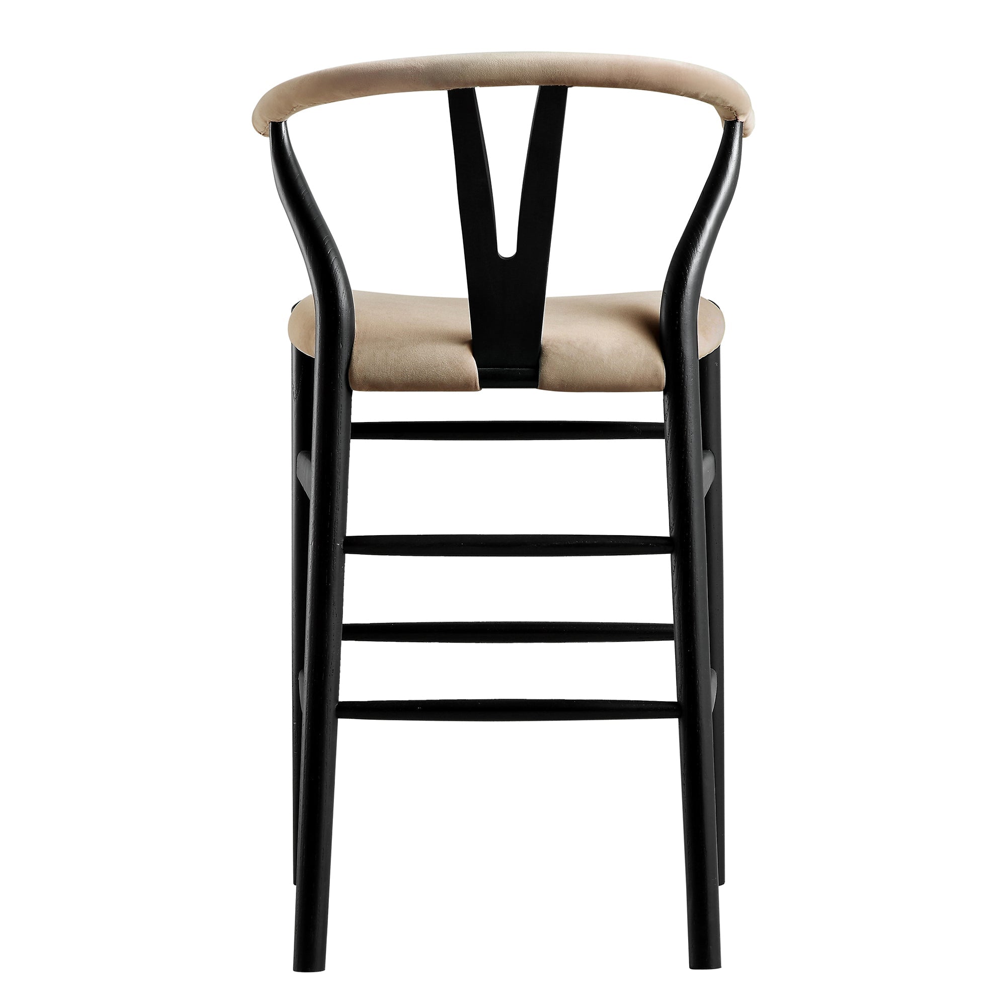 Hansel Upholstered Counter Stool, Taupe Velvet and Black Frame