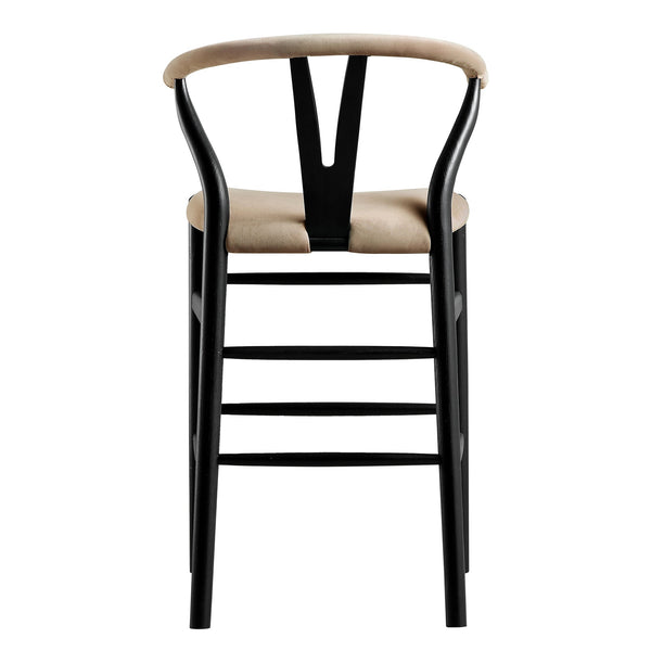 Hansel Upholstered Counter Stool, Taupe Velvet and Black Frame