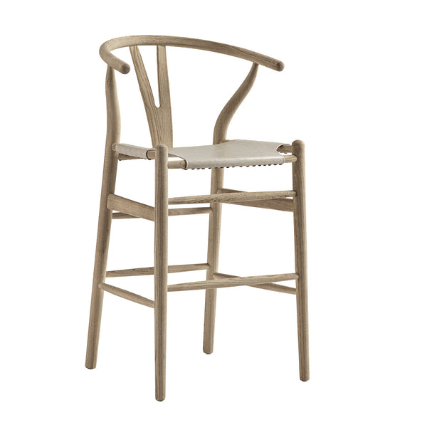 Hansel Counter Stool, Weathered Elm Frame with Light Grey Faux Leather Seat