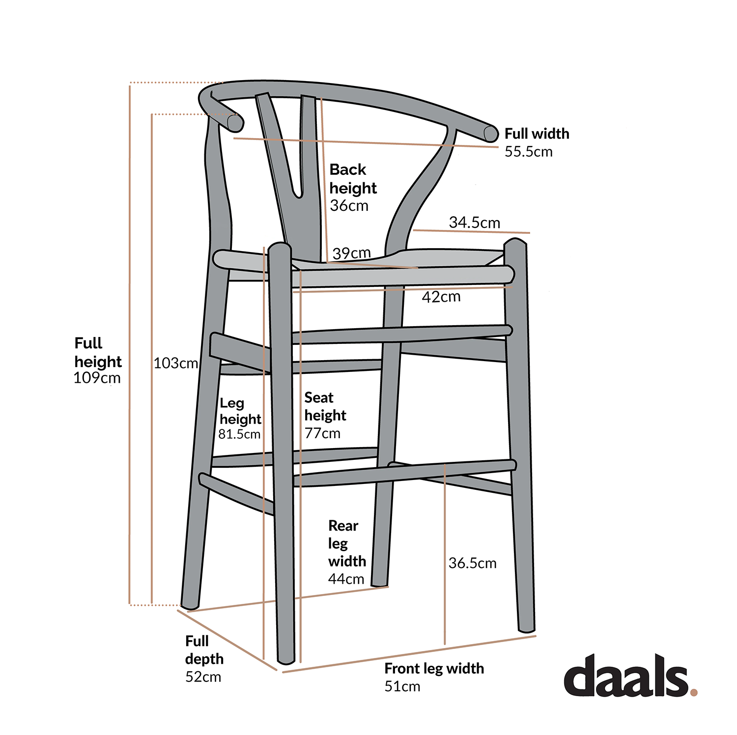 Hansel Wooden Natural Weave Bar Stool, Natural Frame