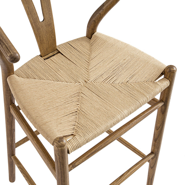 Hansel Wooden Natural Weave Bar Stool, Light Walnut Colour Frame