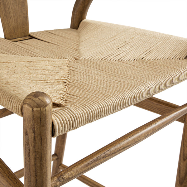 Hansel Wooden Natural Weave Bar Stool, Light Walnut Colour Frame