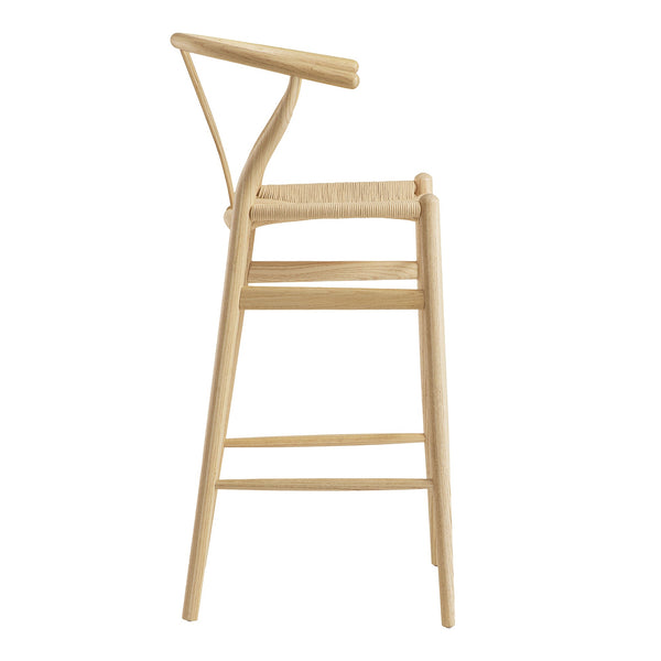 Hansel Wooden Natural Weave Bar Stool, Natural Frame