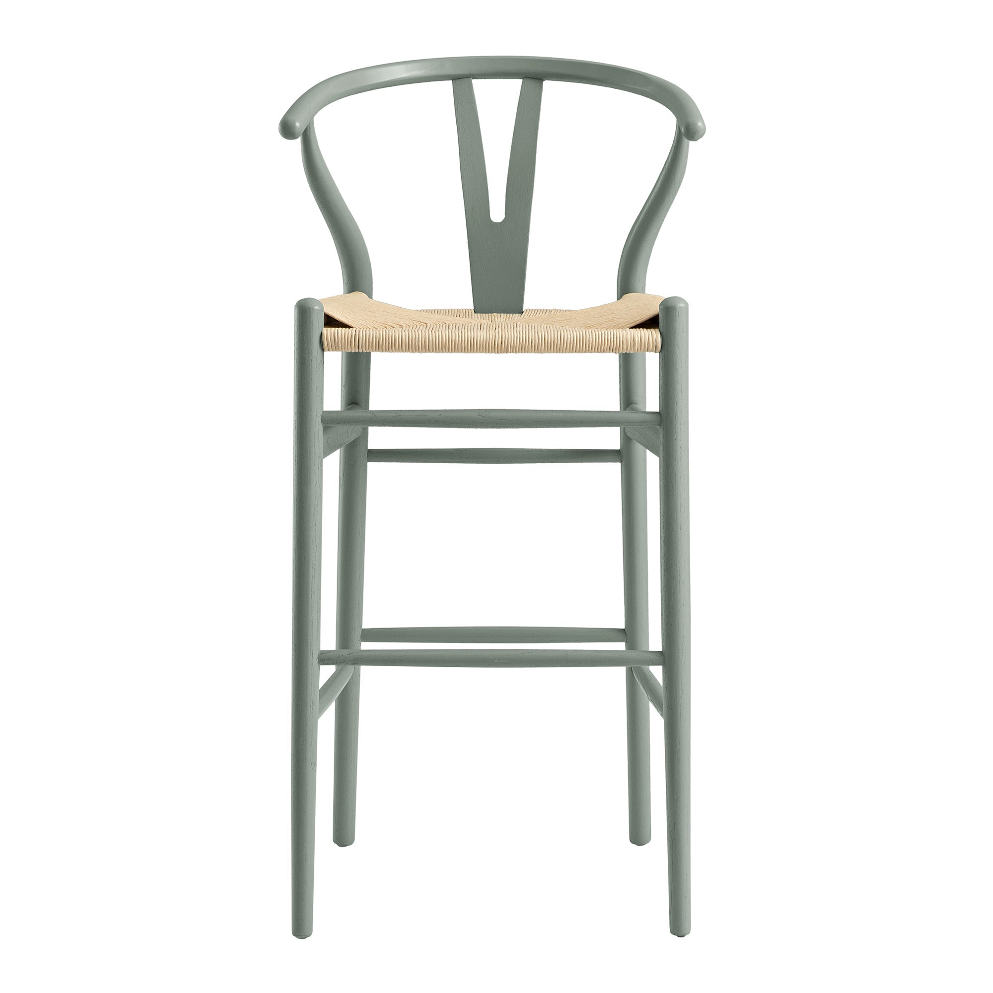 Hansel Wooden Natural Weave Bar Stool, Sage Green Frame