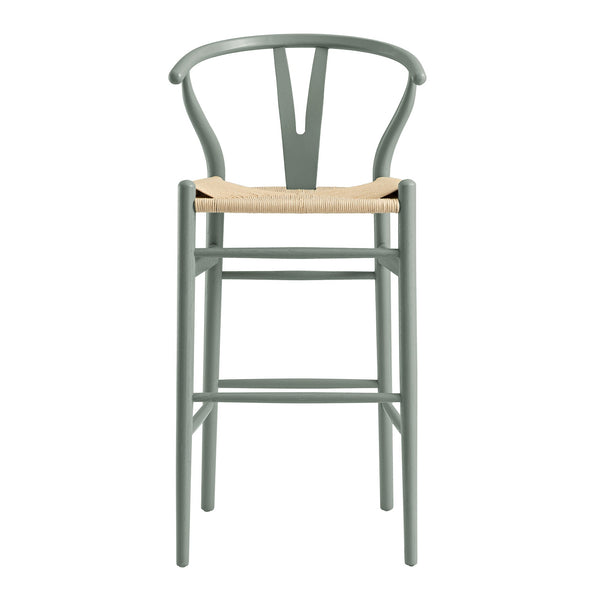 Hansel Wooden Natural Weave Bar Stool, Sage Green Frame