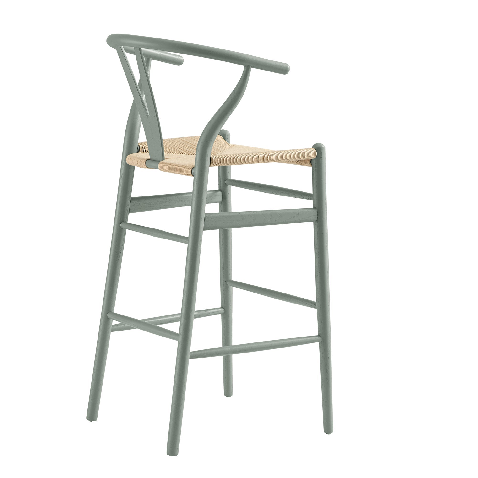 Hansel Wooden Natural Weave Bar Stool, Sage Green Frame