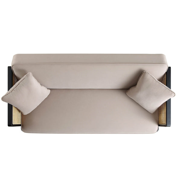 Pienza Cane Sofa Bed, Taupe Velvet with Black Solid Wood Frame