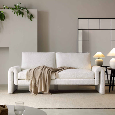 Hampstead White Boucle Curved 3-Seater Sofa