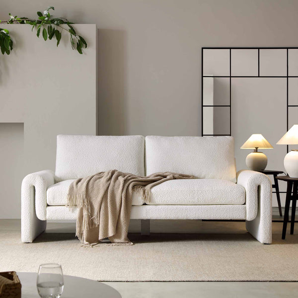 Hampstead White Boucle Curved 3-Seater Sofa