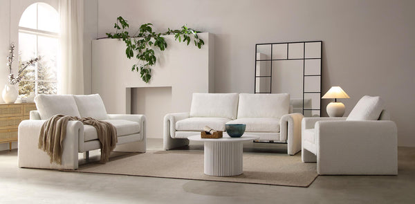 Hampstead White Boucle Curved 3-Seater Sofa
