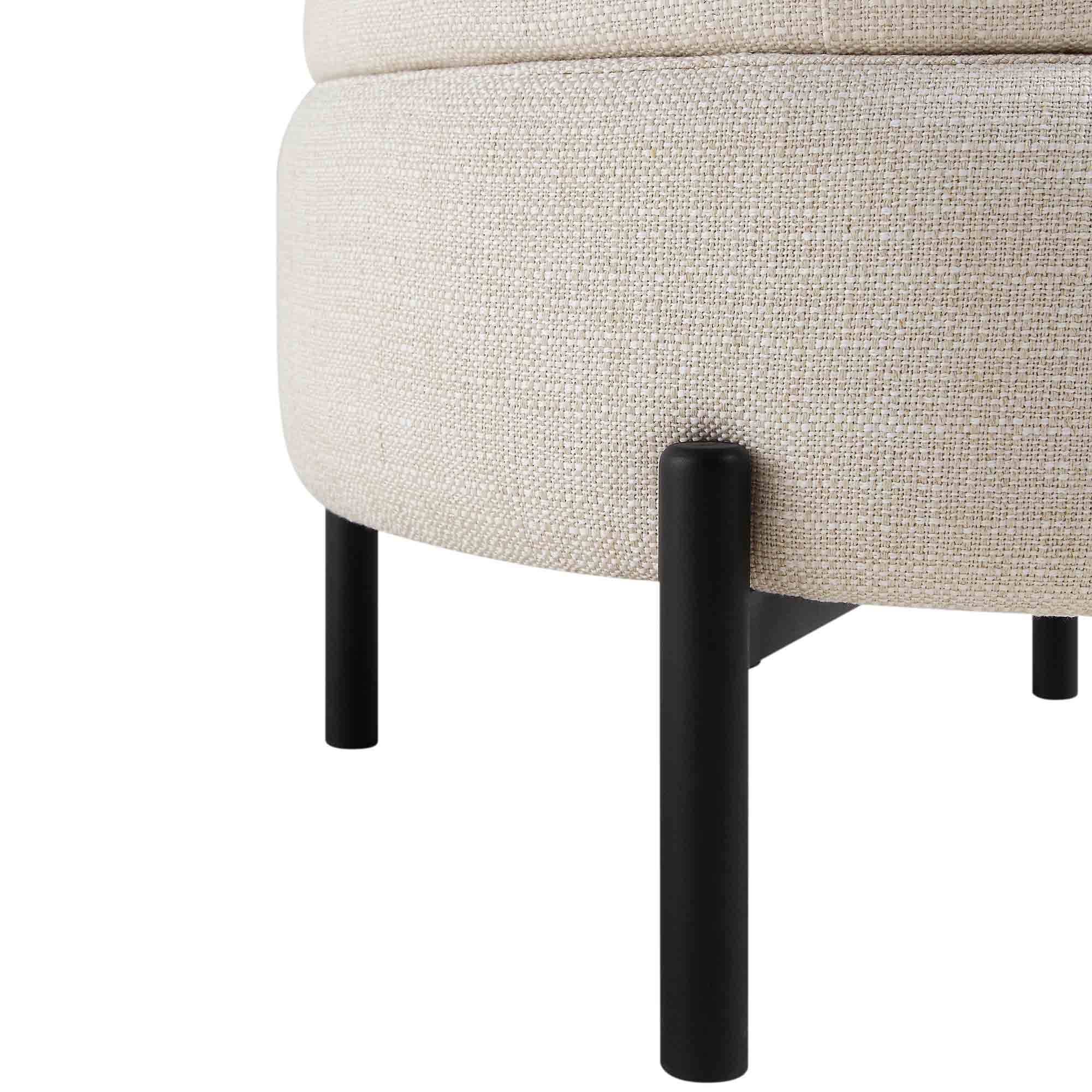 Amboise Round Storage Pouffe, Beige Linen Blend