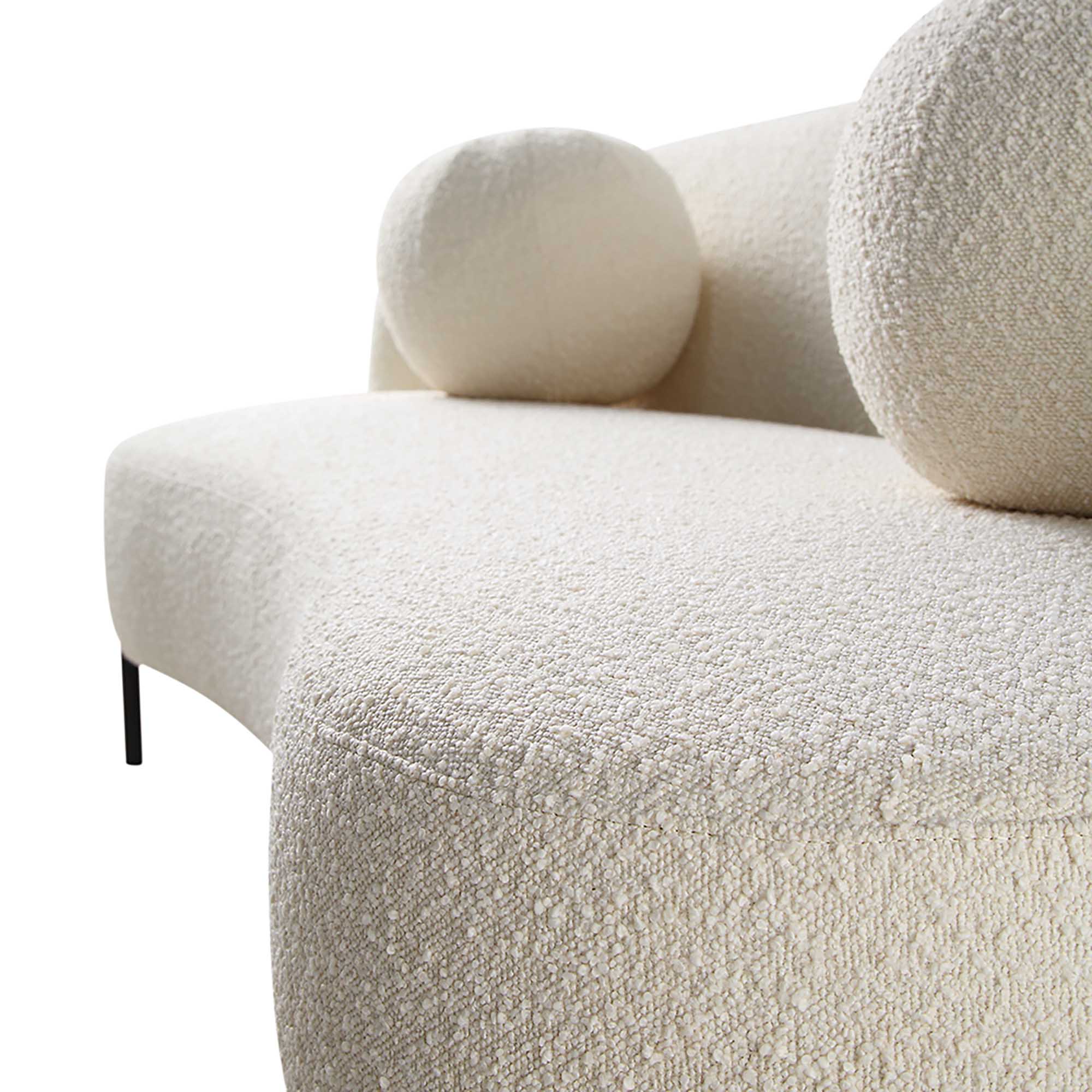 Amboise 3-Seater Curved Sofa with Ball Cushions, Ecru Boucle