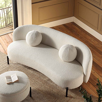 Amboise 3-Seater Curved Sofa with Ball Cushions, Ecru Boucle