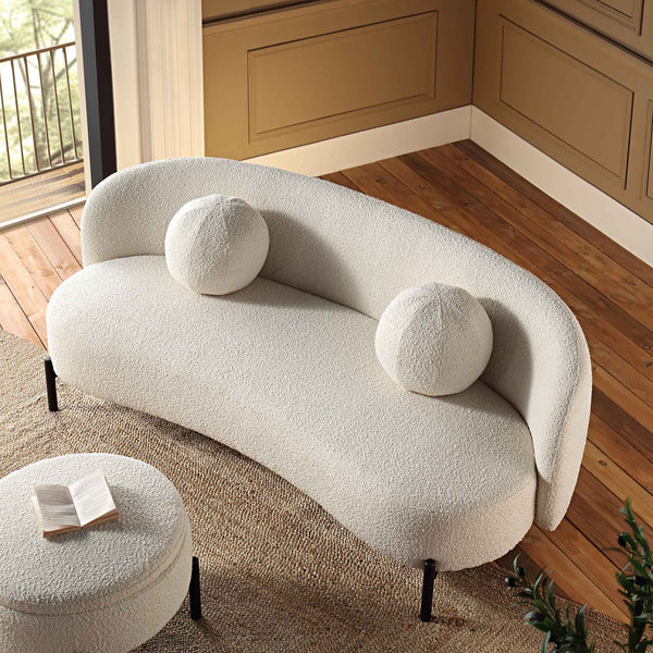 Amboise 3-Seater Curved Sofa with Ball Cushions, Ecru Boucle