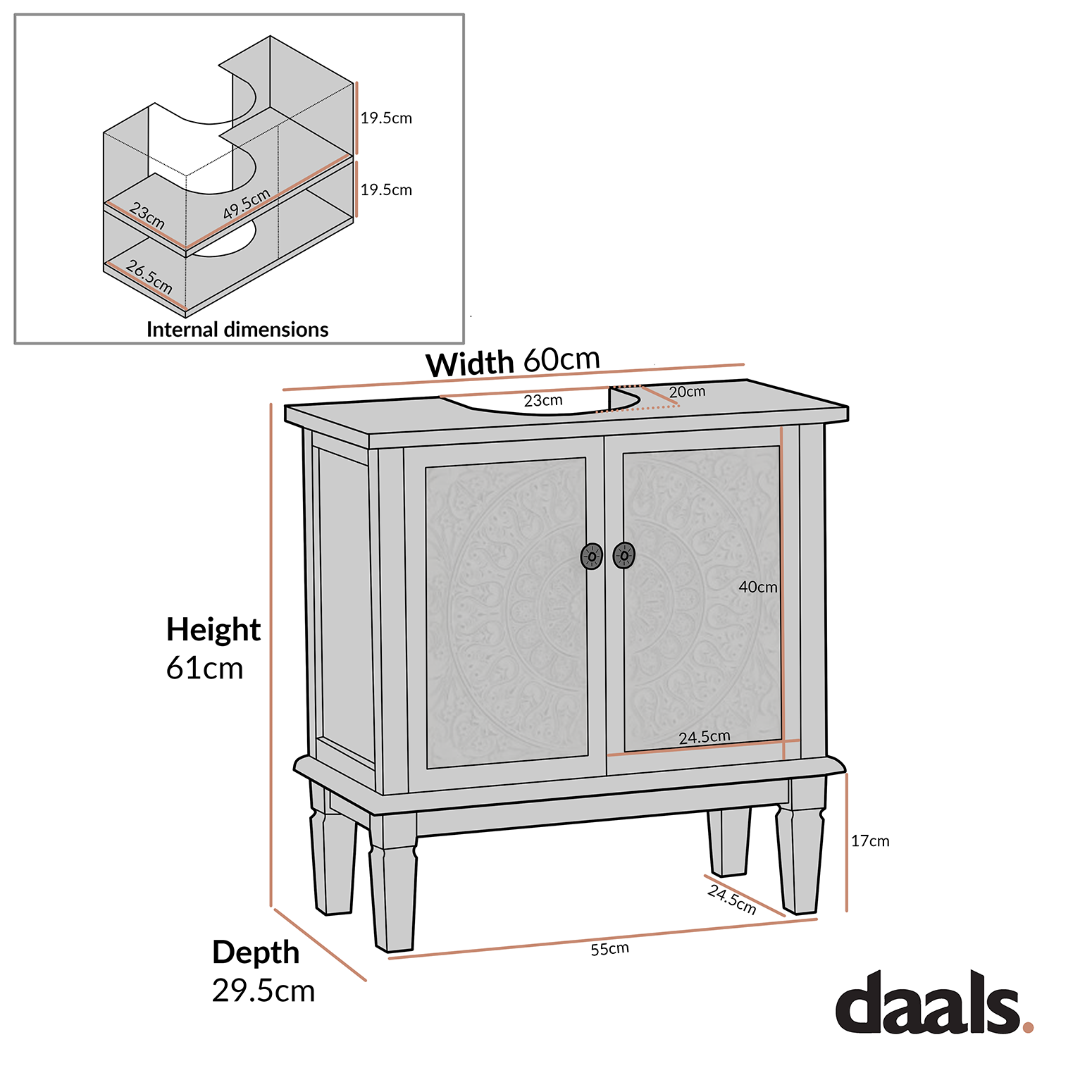 Chantilly Mid Grey Carved Bathroom Undersink Unit