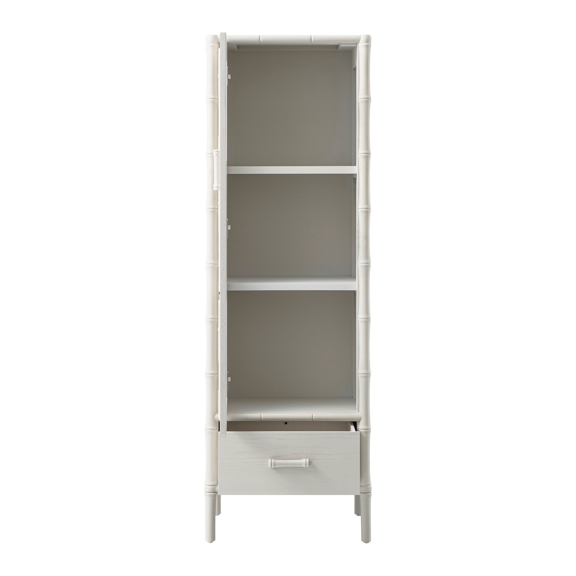 Elstowe Faux Bamboo and Fluted Glass 1-Door Cabinet, Shaded White