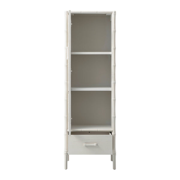 Elstowe Faux Bamboo and Fluted Glass 1-Door Cabinet, Shaded White