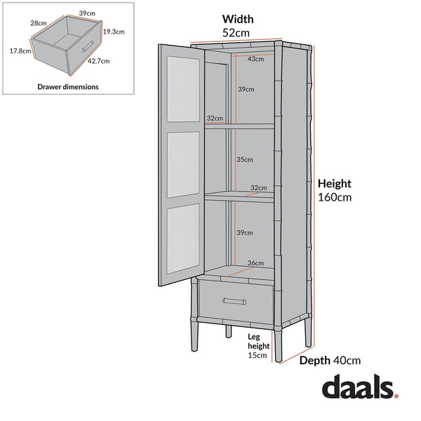 Elstowe Faux Bamboo and Fluted Glass 1-Door Cabinet, Shaded White